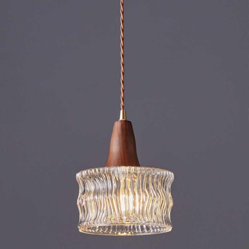 Modern Transitional Walnut Brass Round Glass Shade 1-light Pendant Light for Living Room