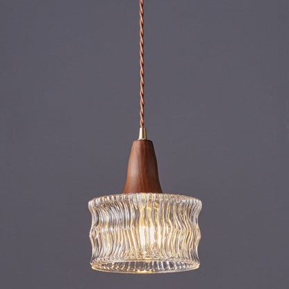 Modern Transitional Walnut Brass Round Glass Shade 1-light Pendant Light for Living Room