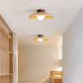 Japanese Wabi-sabi Faux Woodgrain Flying Saucer Design 1-light Semi-flush Mount Ceiling Light BulbSquare