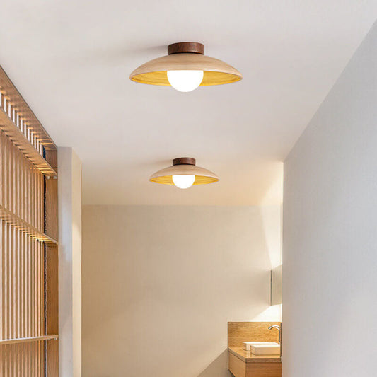 Japanese Wabi-sabi Faux Woodgrain Flying Saucer Design 1-light Semi-flush Mount Ceiling Light