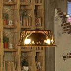 Traditional Vintage Round Trapezoidal Animal Iron 1-light Pendant Light for Living Room BulbSquare