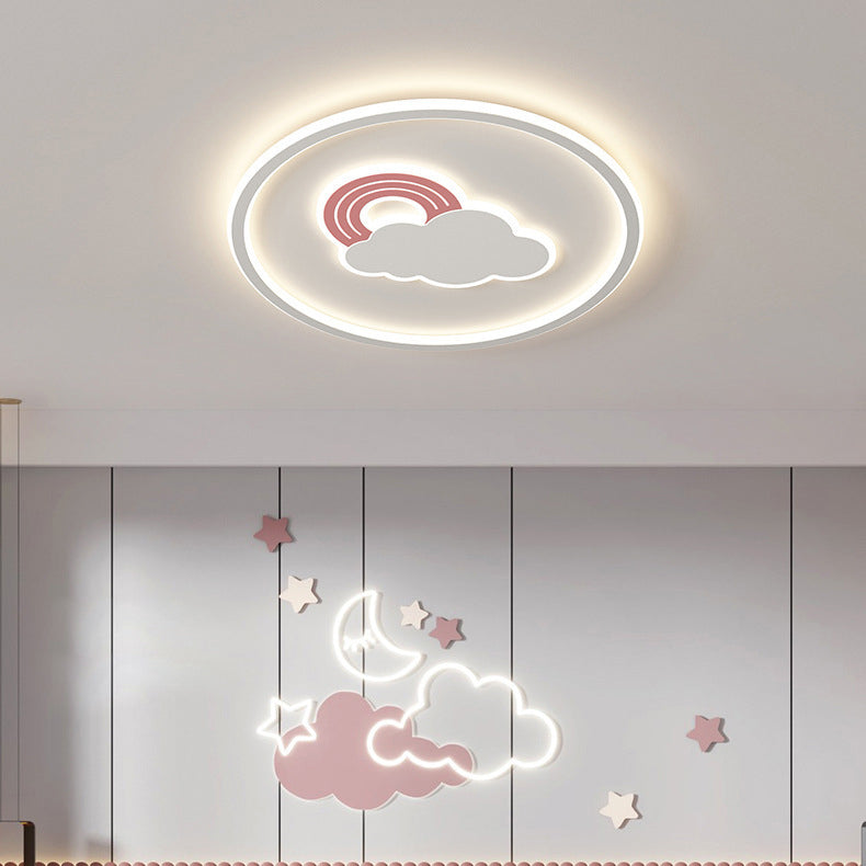 Contemporary Creative Cartoon Cloud Rainbow Acrylic LED Flush Mount Ceiling Light for Living Room