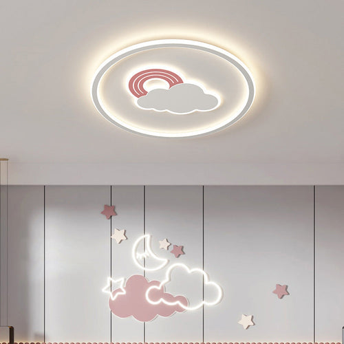 Contemporary Creative Cartoon Cloud Rainbow Acrylic LED Flush Mount Ceiling Light for Living Room