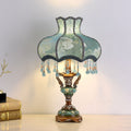Traditional European Blue Fabric Tassel Resin 1-Light Table Lamp For Bedroom Lumendat