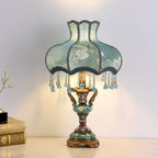 Traditional European Blue Fabric Tassel Resin 1-Light Table Lamp For Bedroom Lumendat
