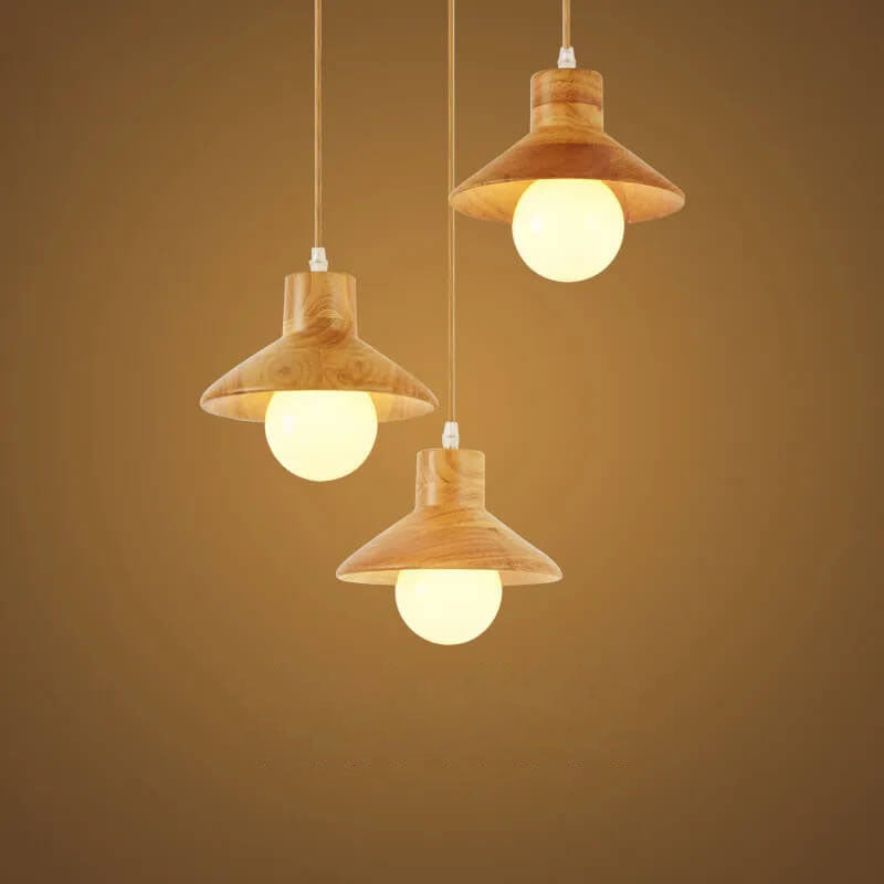 Traditional Japanese Wood Round 1-light Pendant Light for Dining Room