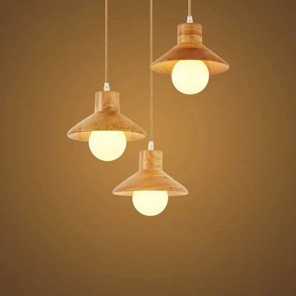 Traditional Japanese Wood Round 1-light Pendant Light for Dining Room