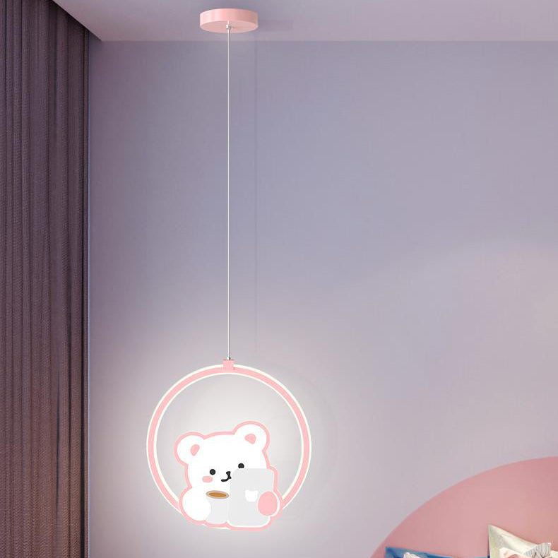 Lumendat Modern Simplicity Kids Aluminum Iron Acrylic Circle Bear Cow LED Pendant Light For Bedside Lumendat