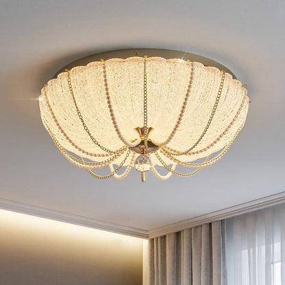 Modern Art Deco Pumpkin Half Round Iron Crystal LED Flush Mount Ceiling Light for Bedroom