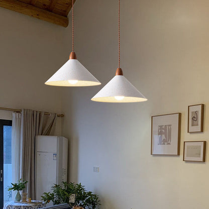 Modern Minimalist Cone Iron Solid Wood Grain 1-Light Pendant Light For Living Room