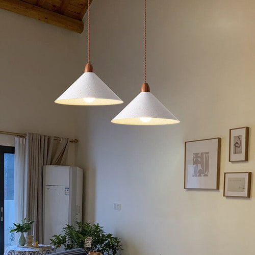 Modern Minimalist Cone Iron Solid Wood Grain 1-Light Pendant Light For Living Room