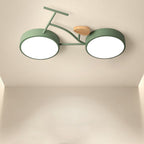 Contemporary Creative Bicycle Acrylic Wood LED Kids Flush Mount Ceiling Light for Living Room