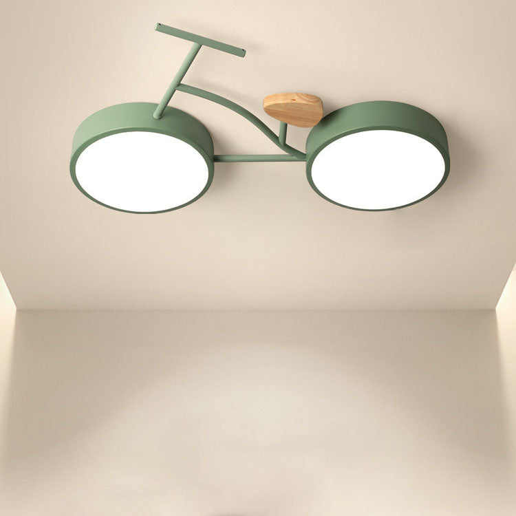 Contemporary Creative Bicycle Acrylic Wood LED Kids Flush Mount Ceiling Light for Living Room