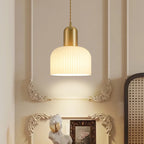 Japanese Wabi-sabi Brass Semi-circle Pleated Glass 1-light Pendant Light