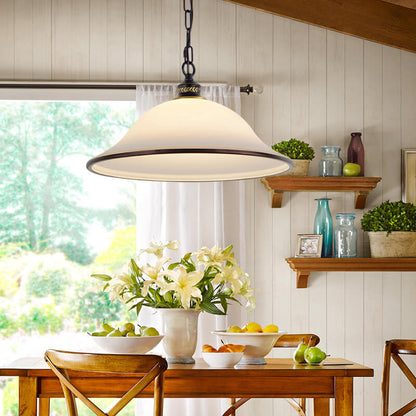 Vintage European Frosted Glass Cone 1-Light Pendant Light