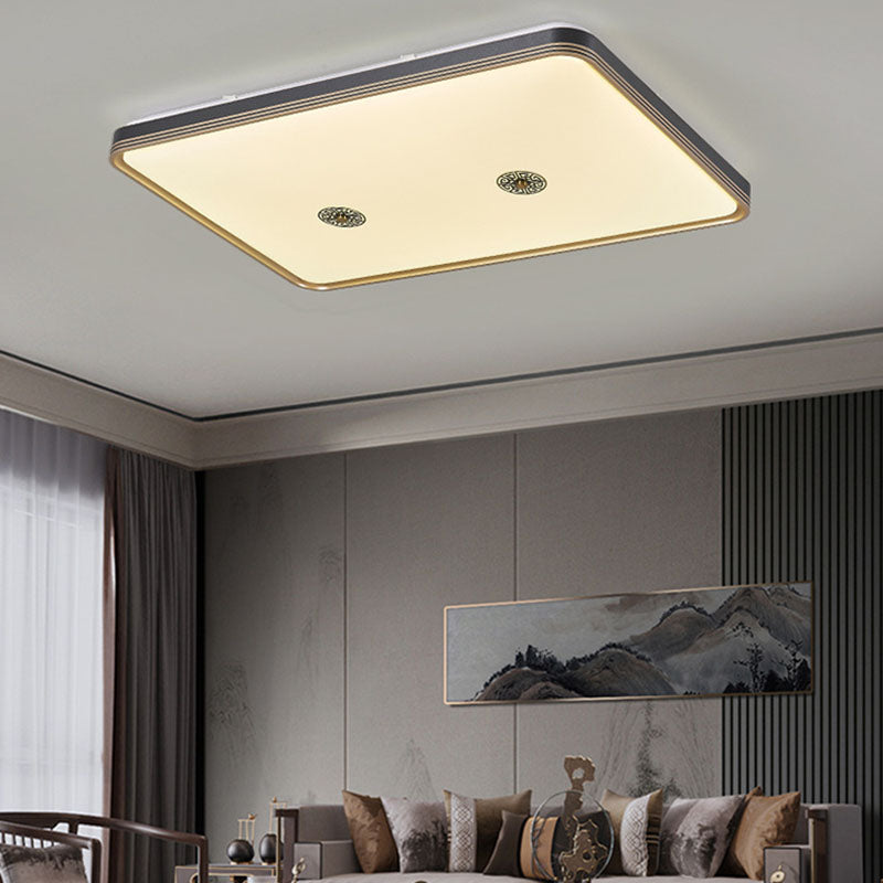 Traditional Chinese Square Geometric Acrylic LED Flush Mount Ceiling Light for Living Room