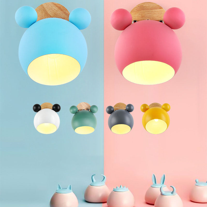 Lumendat Nordic Cartoon Bear Dome 1-Light Kids Wall Sconce Lamp Lumendat