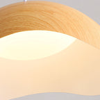 Contemporary Scandinavian Wood Grain Iron Dome Wave LED Pendant Light for Dining Room BulbSquare