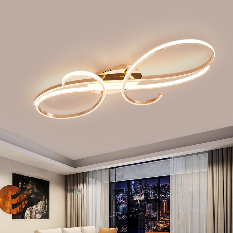 Modern Minimalist Curved Line Iron Aluminum Silicone LED Semi-flush Mount Ceiling Light for Living Room