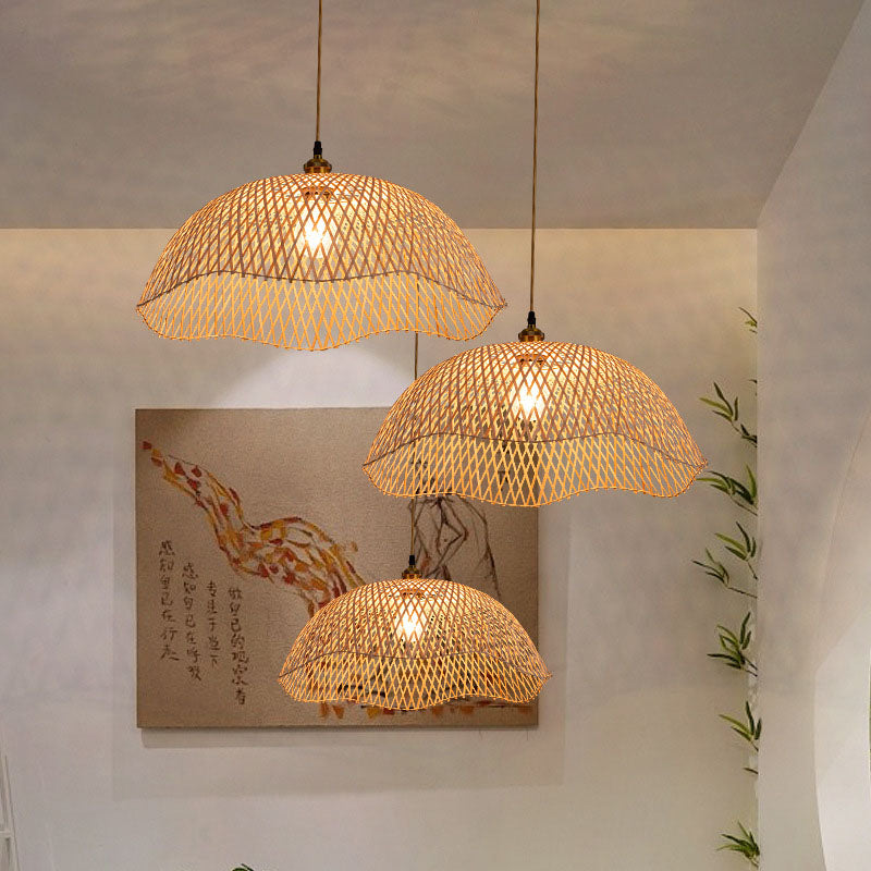 Modern Minimalist Weaving Bamboo Lanterns 3-lights Chandelier BulbSquare