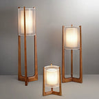 Traditional Japanese Solid Wood Brass Fabric Column 1-Light Standing Floor Lamp For Living Room And Bedroom Lumendat