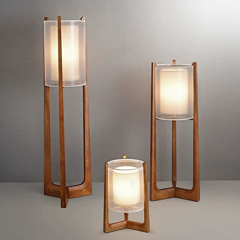 Traditional Japanese Solid Wood Brass Fabric Column 1-Light Standing Floor Lamp For Living Room And Bedroom Lumendat