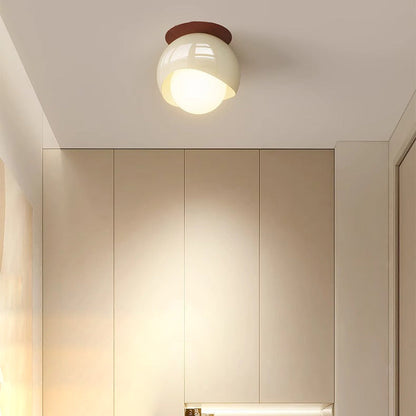 Contemporary French Cream Iron Glass Spherical Ball 1-light Semi-flush Mount Ceiling Light for Hallway