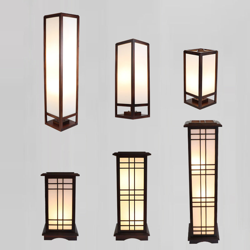 Traditional Chinese Rectangular Parchment Wood 1-Light Standing Floor Lamp For Entertainment Rooms Lumendat