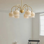 Traditional French Cream Floral Copper Glass 5/6/8 Light Chandelier for Living Room Lumendat