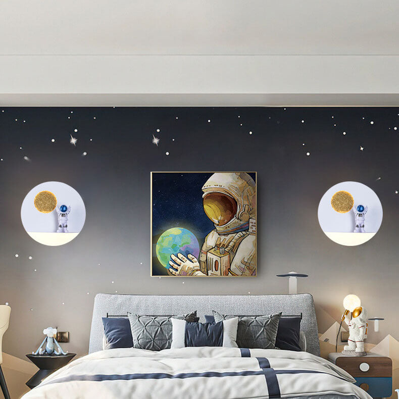 Lumendat Contemporary Creative Iron Resin Round Astronaut LED Wall Sconce Lamp For Bedroom Lumendat