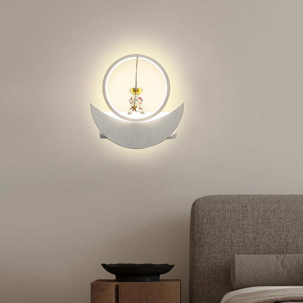 Lumendat Contemporary Creative Resin Space Astronaut Round Iron Aluminum Shade LED Kids Wall Sconce Lamp For Bedroom Lumendat