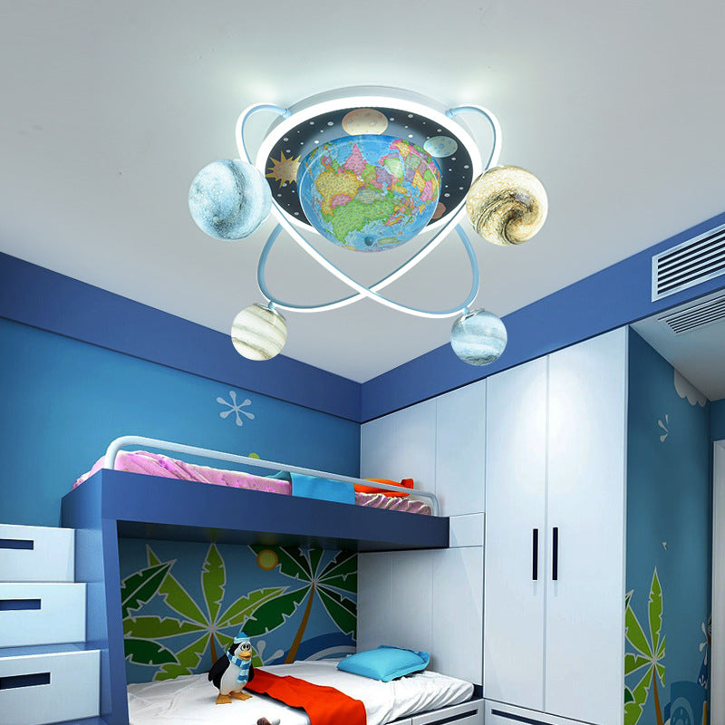 Lumendat Contemporary Creative Kids Round Earth Planet Hardware Acrylic Glass LED 4-Light Flush Mount Ceiling Light For Bedroom Lumendat