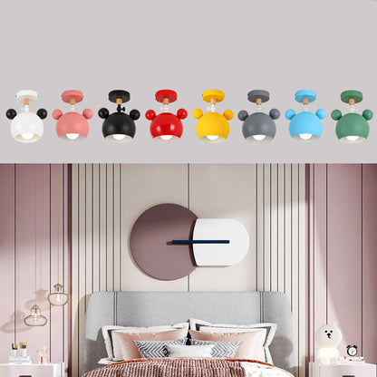 Contemporary Scandinavian Macaron Round Iron Rotatable 1-light Semi-flush Mount Ceiling Light for Living Room