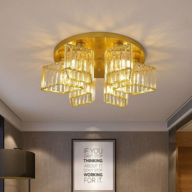 Modern Luxury Diamond Shaped Iron Crystal 3/4/5/6 Light Semi-Flush Mount Ceiling Light Lumendat