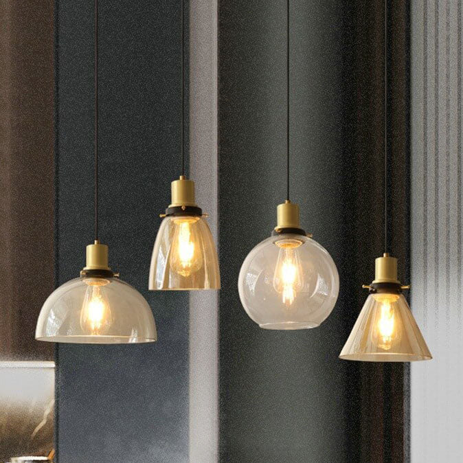 Vintage Minimalist Semi-circular Cone Cup Iron Glass 1-light Pendant Light BulbSquare