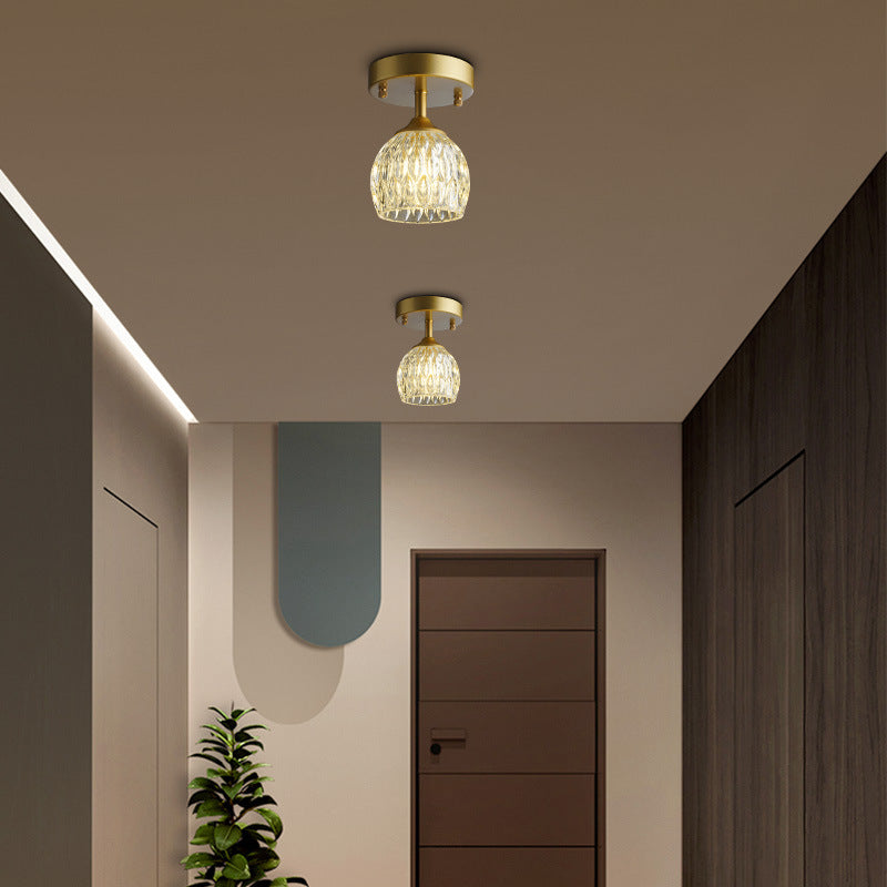 European Light Luxury Round Head Iron Glass 1-light Semi-flush Mount Light