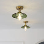 Japanese Vintage Glass Brass Lotus 1-Light Semi-Flush Mount Ceiling Light Lumendat