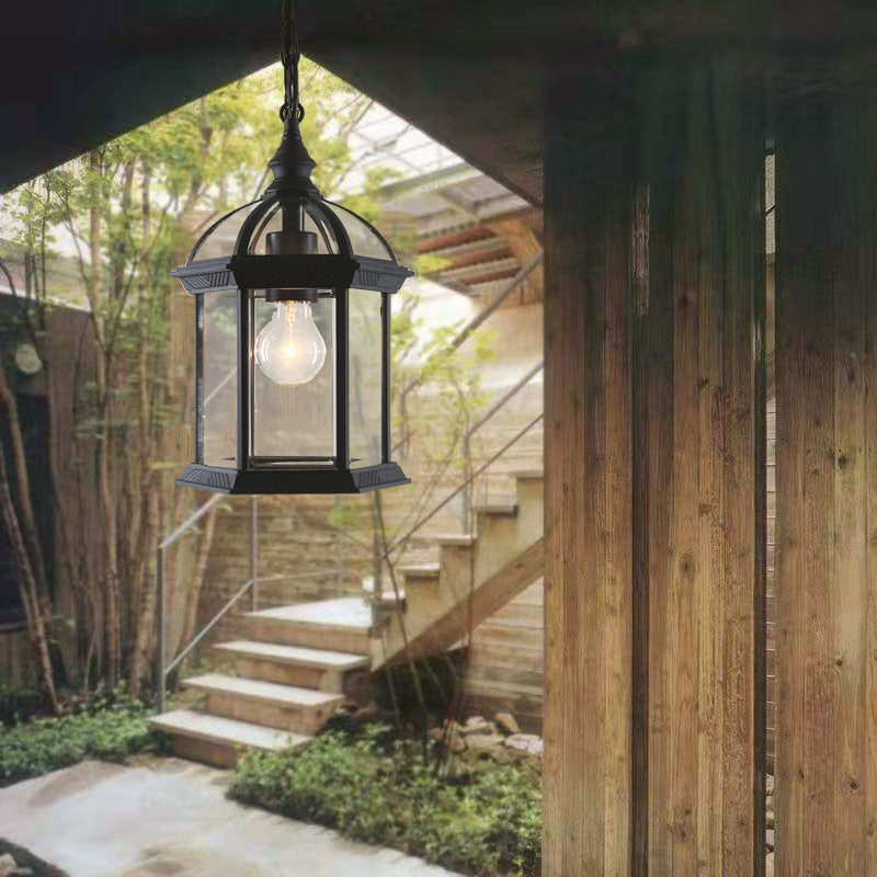 Modern Minimalist Hexagonal Column Aluminum Glass 1-light Outdoor Pendant Light for Garden BulbSquare