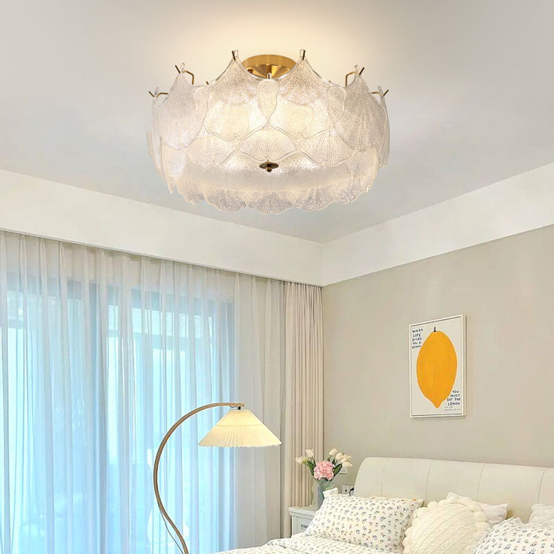 Traditional French Ginkgo Leaf Hardware Glass 5/8 Light Semi-Flush Mount Ceiling Light For Living Room Lumendat
