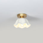 Contemporary Creative Copper Flower Ceramic Shade 1-Light Semi-Flush Mount Ceiling Light For Living Room