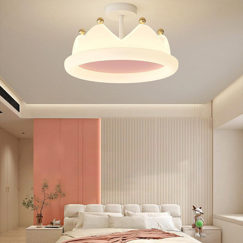 Contemporary Creative Kids Crown Iron Pe LED Semi-flush Mount Ceiling Light for Bedroom