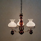 Traditional Rustic Candelabra Round Flower Iron Solid Wood 3-light Chandelier for Living Room BulbSquare