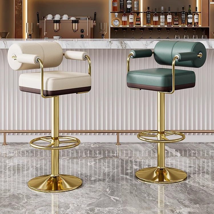 Contemporary Luxury Faux Leather Upholstered Height Adjustable Swivel Bar Stool Armrest Footrest For Dining Room DFM-F