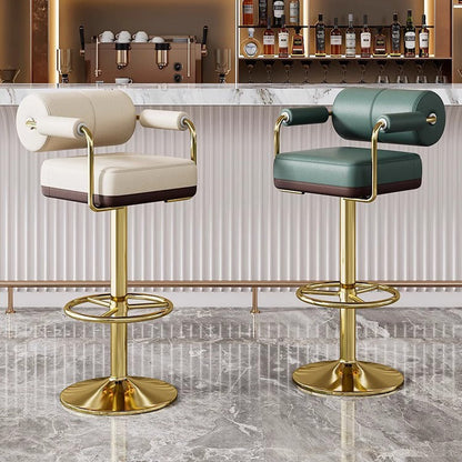 Contemporary Luxury Faux Leather Upholstered Height Adjustable Swivel Bar Stool Armrest Footrest For Dining Room