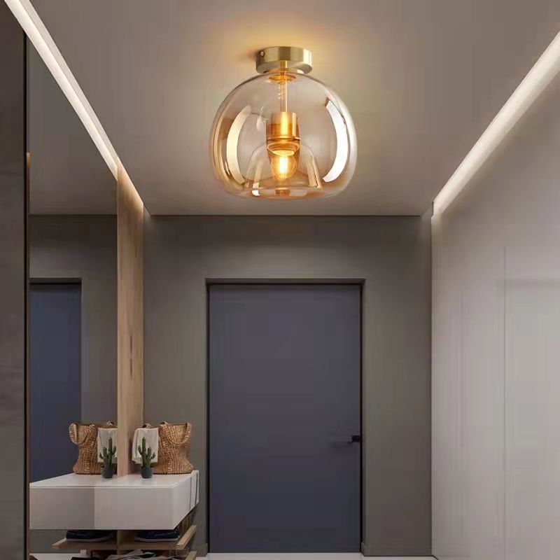 Nordic Light Luxury Round Glass Ball 1-Light Semi-Flush Mount Ceiling Light Lumendat