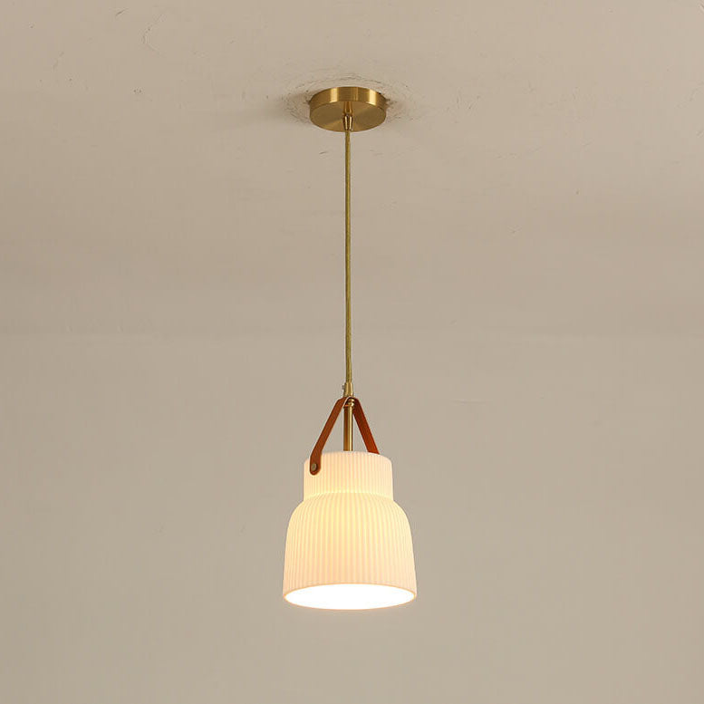 Japanese Light Luxury Ceramic Copper Round Mouth 1-light Pendant Light