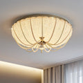 Modern Art Deco Pumpkin Half Round Iron Crystal LED Flush Mount Ceiling Light for Bedroom