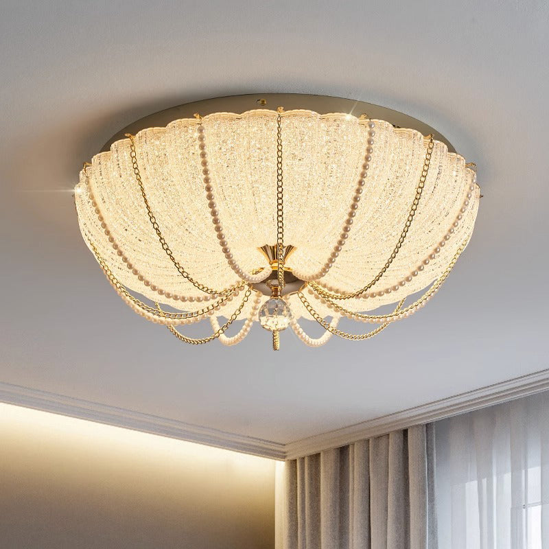 Modern Art Deco Pumpkin Half Round Iron Crystal LED Flush Mount Ceiling Light for Bedroom