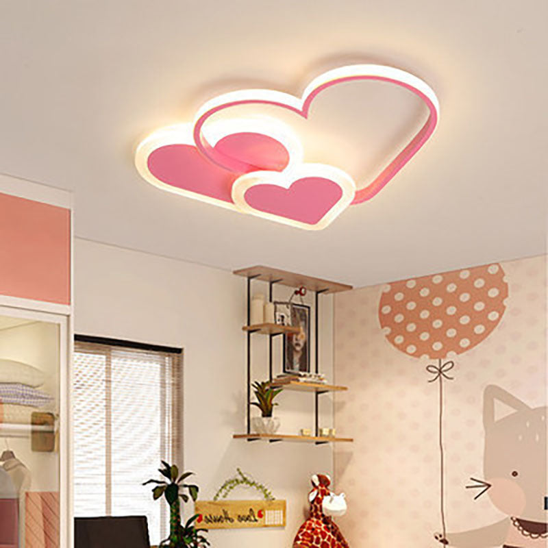 Contemporary Scandinavian Heart Shape Acrylic Metal LED Flush Mount Ceiling Light for Bedroom
