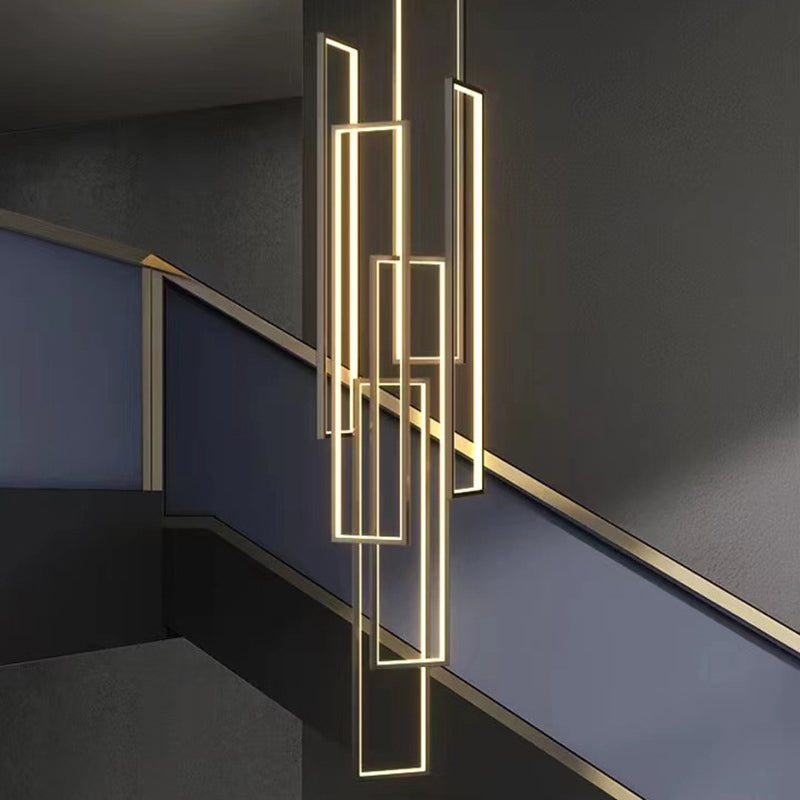 Modern Minimalist Iron Aluminum Silica Rectangular Square Ceiling Plate LED Chandelier for Stairway